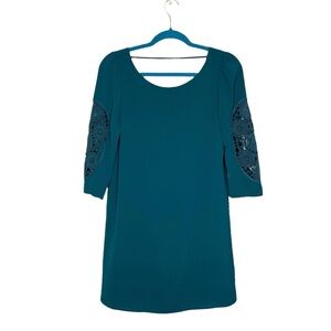 Dainty Hooligan Teal Scoop Neck Appliqué Sleeve Shift Dress